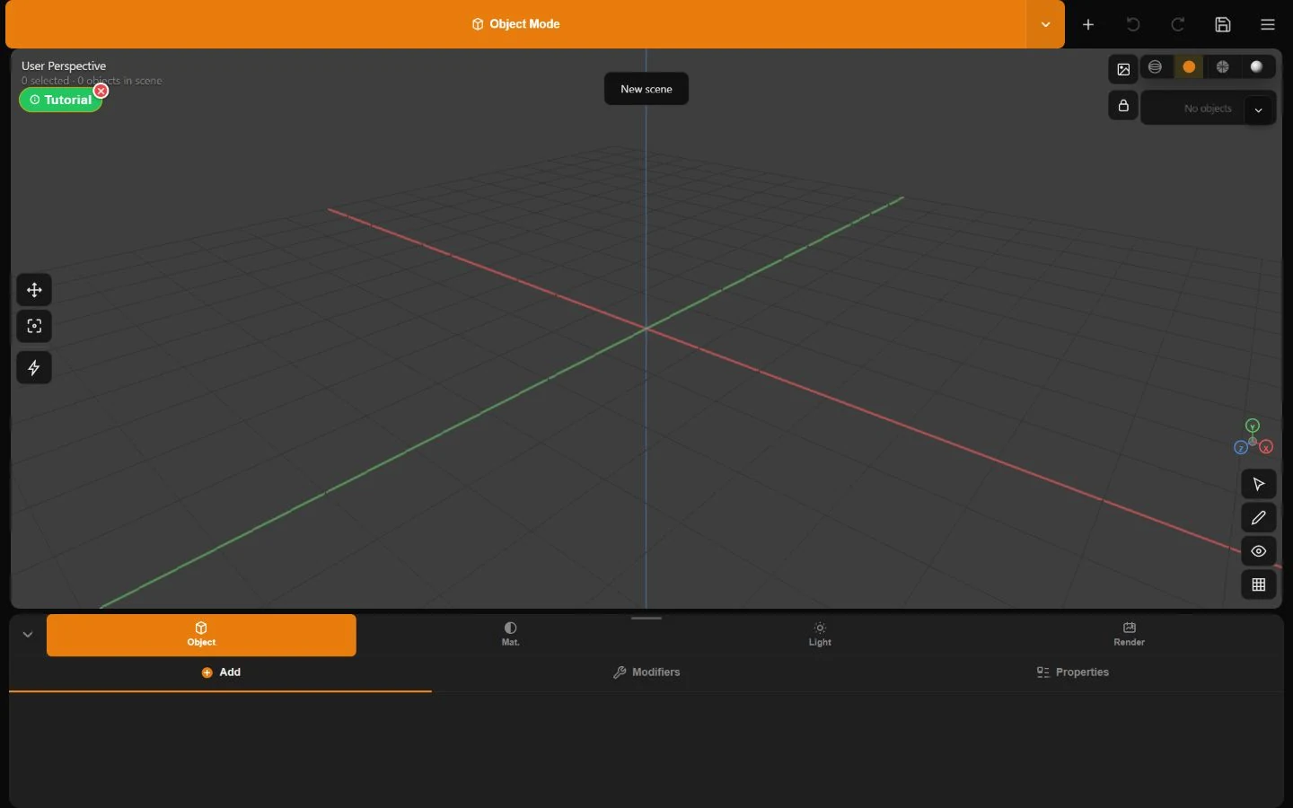 The real Minder 3D workspace with its viewport, toolbar, Outliner, shading controls, and property panel