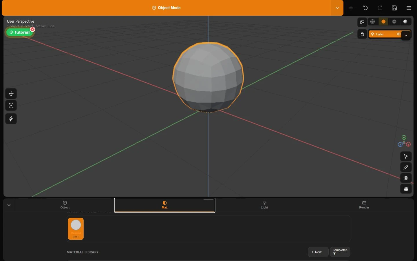 The Minder material editor with library, assignments, base color, textures, metalness, roughness, opacity, alpha, and emission