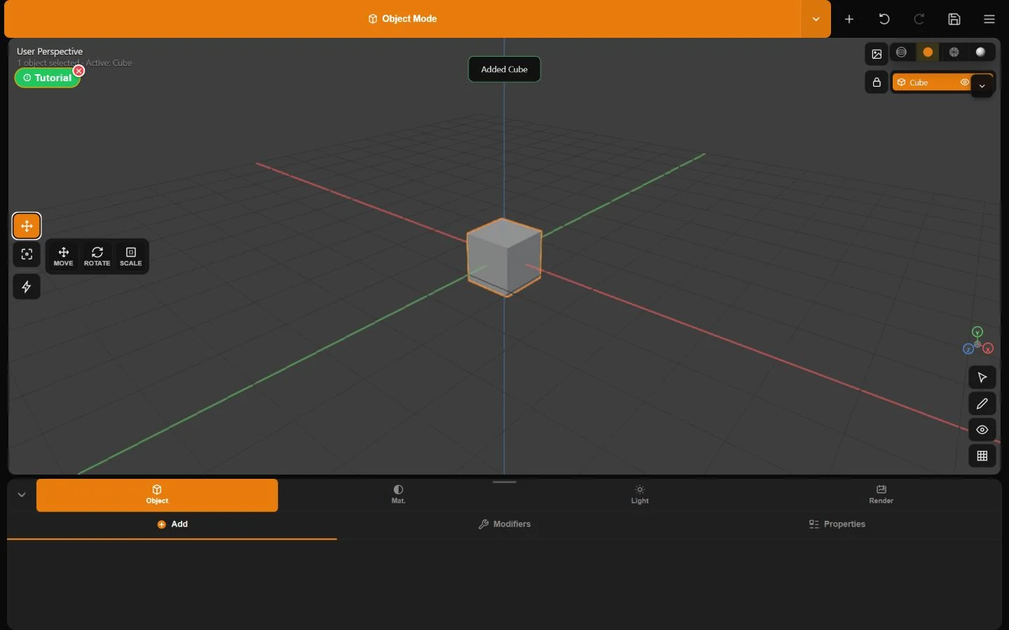 Minder transform toolbar showing Move, Rotate, and Scale beside the active model
